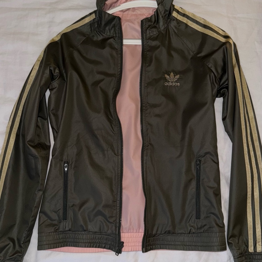 Adidas Dark Green Jacket with Pink Accents - both sided